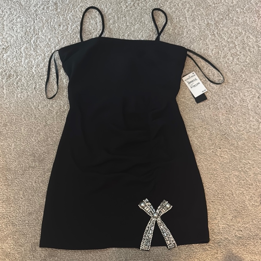 City Studio Black Mini Dress with Rhinestone Accent